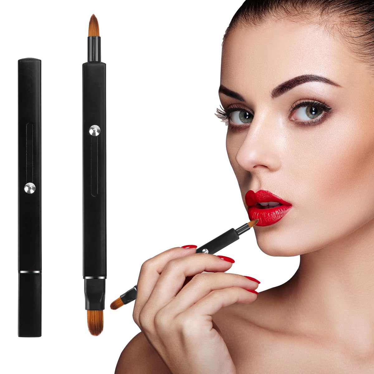 MAYCREATE Retractable Lipstick Brush for Women Girls, 2 in 1 Double-ended Lip Makeup Brushes with Cap, Travel Dustproof Lip Liner Brush for Lip Balm, Lip Gloss, Eyeshadow Smudge Concealer - Black MAYCREATE Retractable Lipstick Brush for Women Girls, 2 in 1 Double-ended Lip Makeup Brushes with Cap, Travel Dustproof Lip Liner Brush for Lip Balm, Lip Gloss, Eyeshadow Smudge Concealer - Black